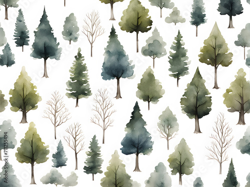 minimalist-watercolor-depiction-of-tiny-trees-against-a-stark-white-background-showcasing