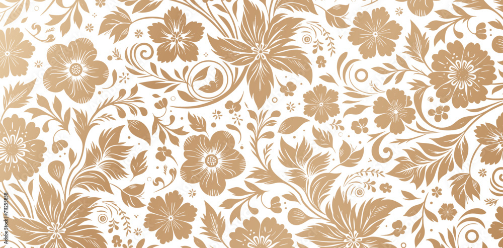 seamless pattern with golden flowers and  floral leaves backgrounds isolated white colors for Fashionable modern wallpaper or textiles, book cover, Digital interfaces, print designs template materials