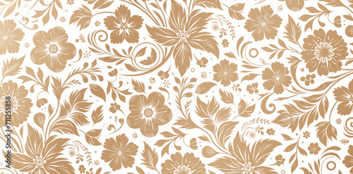 seamless pattern with golden flowers and  floral leaves backgrounds isolated white colors for Fashionable modern wallpaper or textiles  book cover  Digital interfaces  print designs template materials