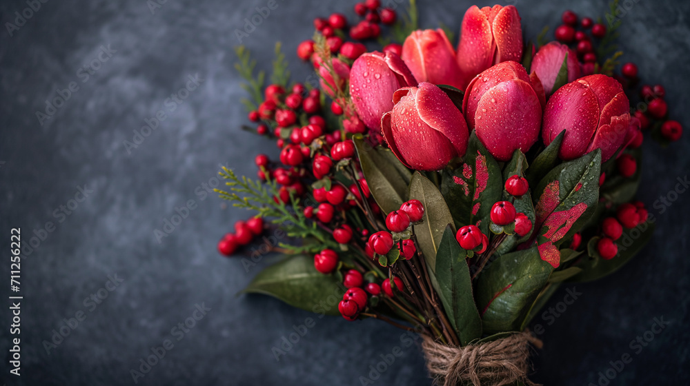 Fototapeta premium Beautiful bouquet red rose of love wallpapers background with glitter, bokeh lights, romantic and charm atmosphere in background. Valentine concept.