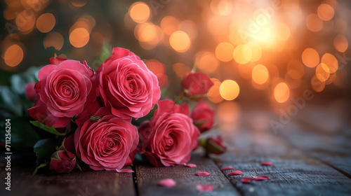 Beautiful bouquet red rose of love wallpapers background with glitter  bokeh lights  romantic and charm atmosphere in background. Valentine concept.