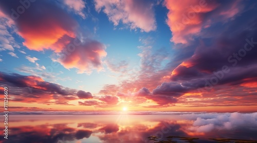 Beautiful orange and purple hues of the sky and clouds during sunset over the horizon © Ameer