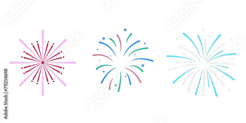 set of fireworks on transparent background