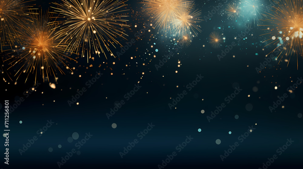 Naklejka premium Happy New Year, burning fireworks with bokeh light background