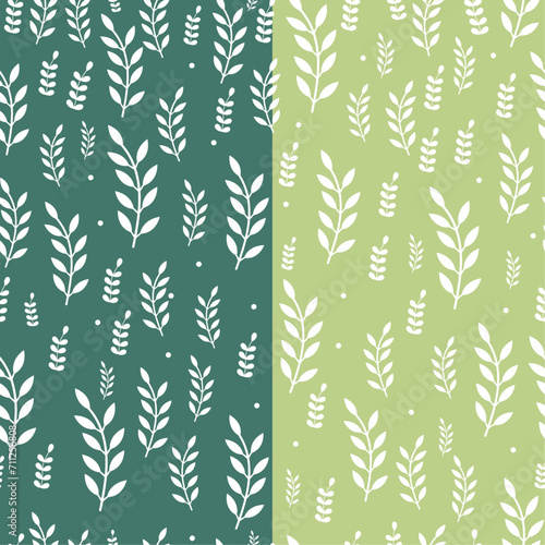 Set of twp green and floral leaf patterns. Vector backgrounds. © evalina_designs
