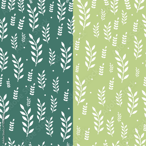 Fototapeta Naklejka Na Ścianę i Meble -  Set of twp green and floral leaf patterns. Vector backgrounds.