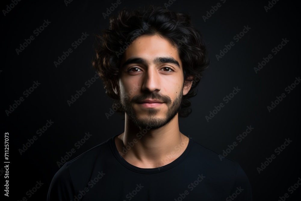 Portrait of a handsome young man with beard on black background. Portrait of a handsome young man with beard on black background.