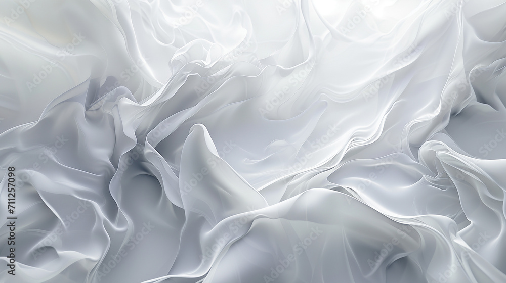 A tranquil and luxurious image of white satin fabric flowing in gentle waves, creating a sense of softness and elegance for sophisticated backgrounds or design elements. A tranquil and luxurious image of white satin fabric flowing in gentle waves, creating a sense of softness and elegance for sophisticated backgrounds or design elements.