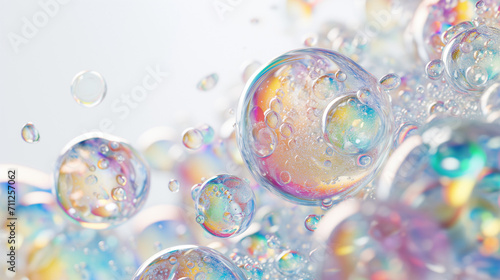This vibrant image showcases the whimsical beauty of soap bubbles, with colorful reflections creating a kaleidoscopic effect that's full of wonder and joy. photo