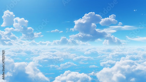 Beautiful blue sky with fluffy white clouds on a sunny day