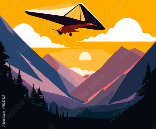 Hang glider soaring over a picturesque landscape vektor illustation