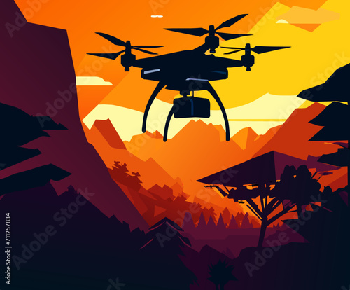 Drone capturing stunning aerial views vektor illustation