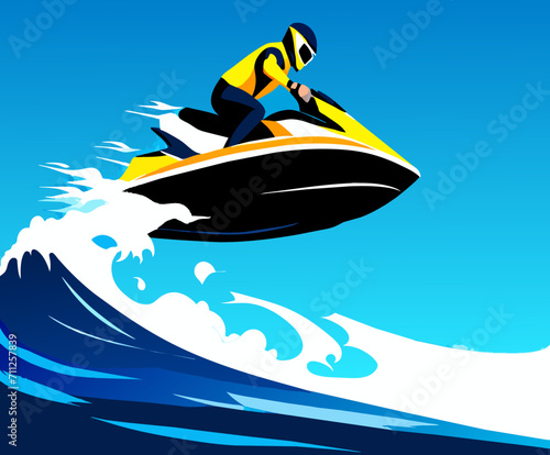Jet ski jumping over waves vektor illustation