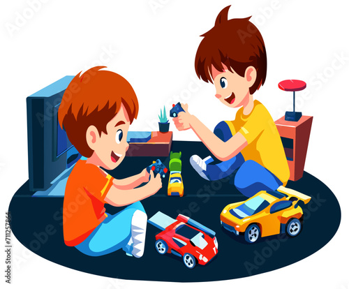Kids playing with remote-controlled cars vektor illustation
