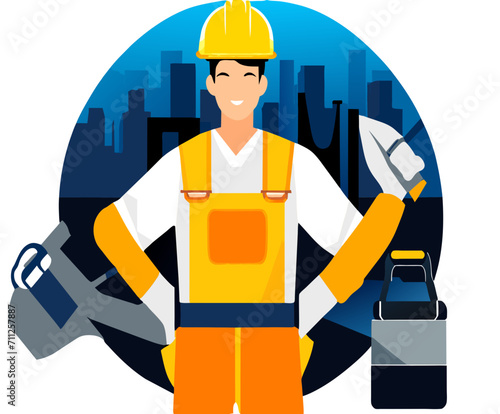 A construction worker with a tool belt and gloves vektor illustation