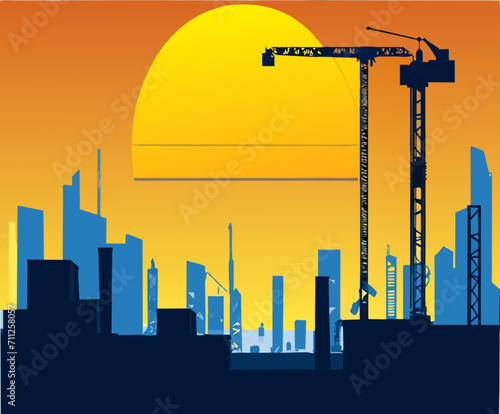 A construction site with a sunrise vektor illustation