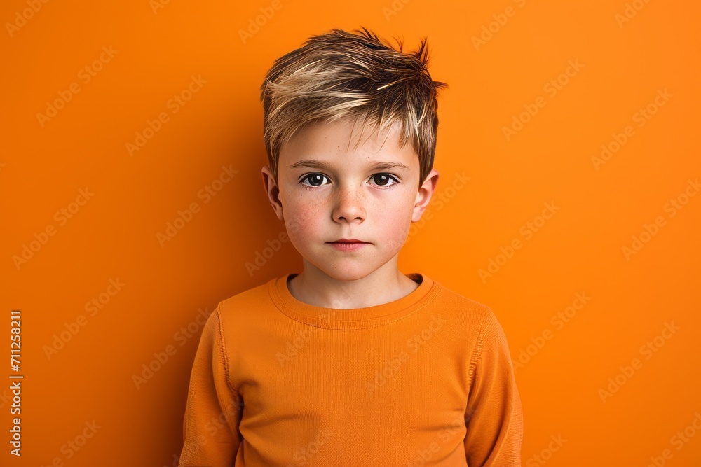 Portrait of a cute little boy with blond hair on a orange background Portrait of a cute little boy with blond hair on a orange background