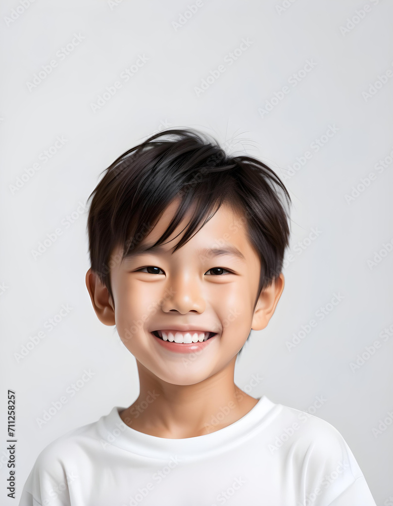 White background photo of portrait of cute Asian boy model smiling with perfect clean teeth. For advertising, web design, etc. White background photo of portrait of cute Asian boy model smiling with perfect clean teeth. For advertising, web design, etc.
