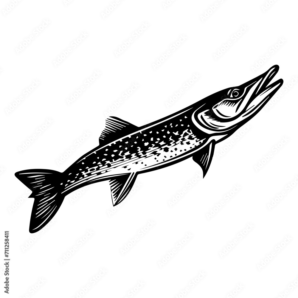 northern pike fish black silhouette logo svg vector, pike fish  icon illustration. - obrazy, fototapety, plakaty 