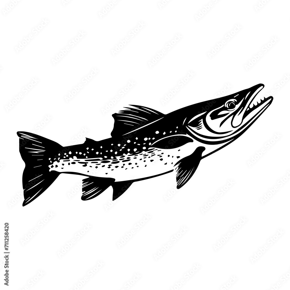 northern pike fish black silhouette logo svg vector, pike fish  icon illustration.