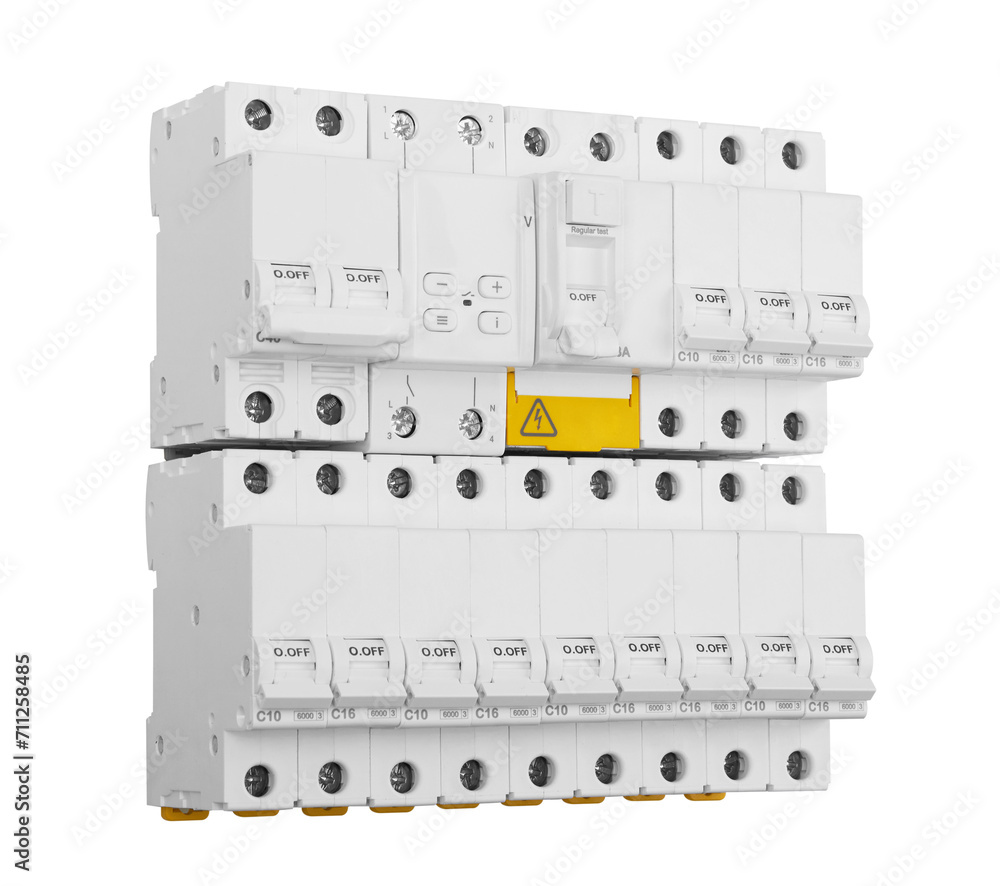 Automatic circuit breakers, isolated on a white background