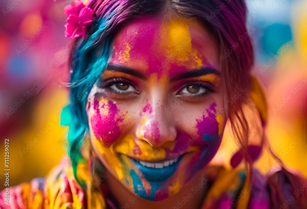 AI Generative illustration of a traditional Holi Festival of Colour scene