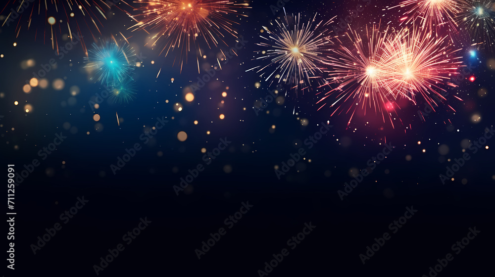 Naklejka premium Beautiful fireworks background at night for holiday decoration