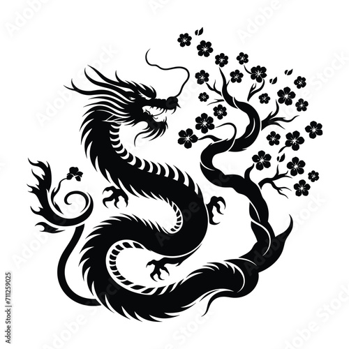 chinese dragon tattoo  japanese dragon silhoutte  isolated on white