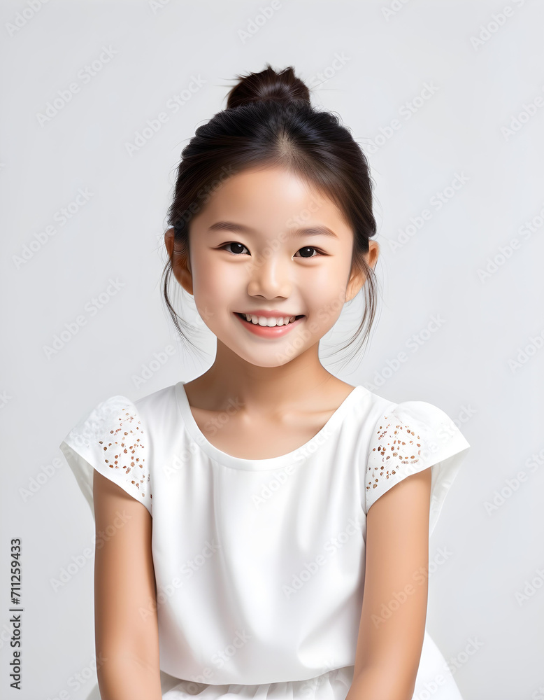 White background photo of portrait of cute Asian girl model smiling with perfect clean teeth. For advertising, web design, etc. White background photo of portrait of cute Asian girl model smiling with perfect clean teeth. For advertising, web design, etc.