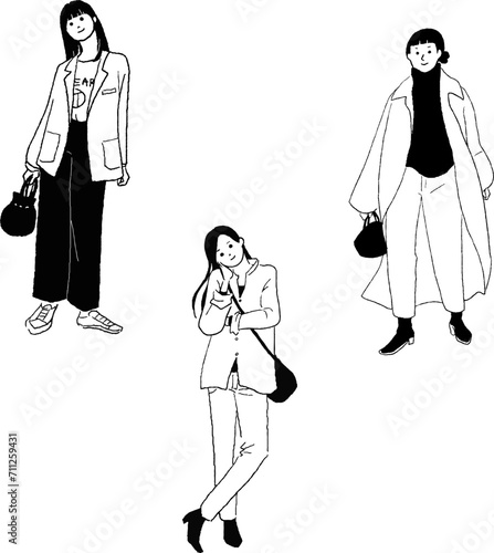 オシャレな女性の線画ベクターイラスト