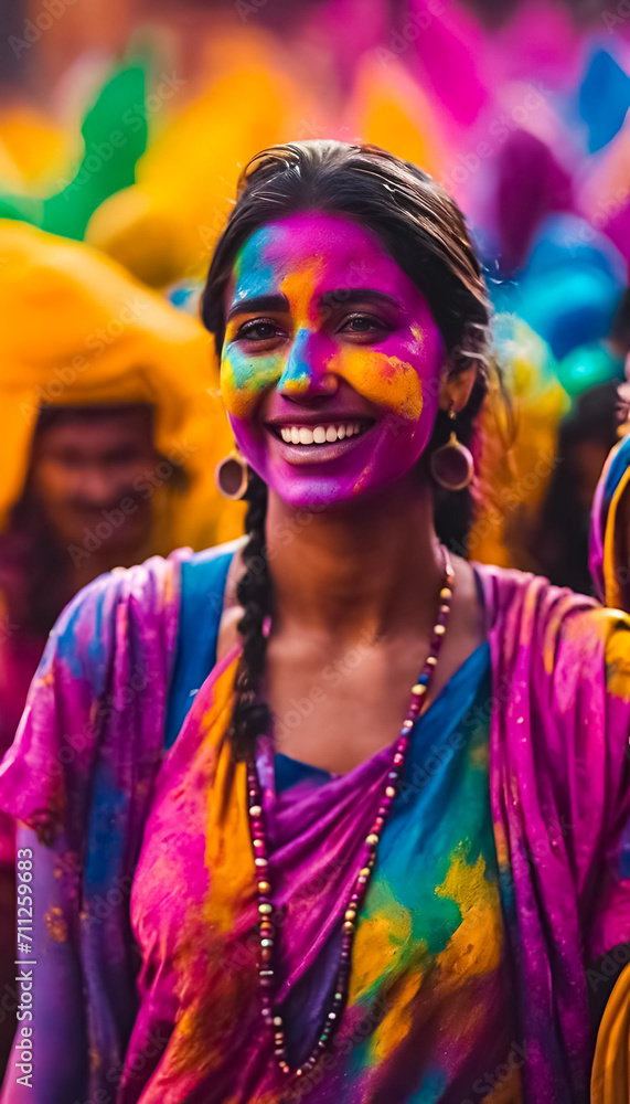 Fototapeta premium AI Generative illustration of a traditional Holi Festival of Colour scene
