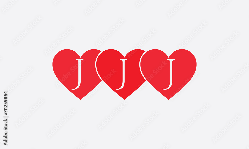 Triple Hearts shape JJJ. Red heart sign letters. Valentine icon and love symbol. Romance love with heart sign and letters. Gift red love