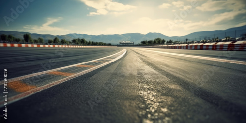 asphalt  race track with line. empty road background photo