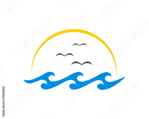 Blue wave with sunset vector logo