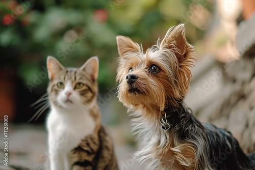 Portrait of cute small dog and cat  © MASmaker