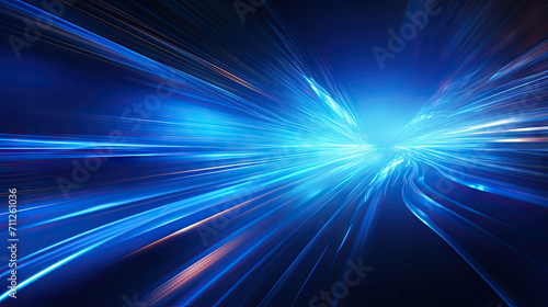A blue light streaks through the center of a dark tunnel depicts a dynamic and futuristic tunnel with glowing blue light, perfect for technology, speed, and innovation-themed designs.