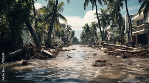 Tela Hurricane aftermath: Flooded streets and damaged buildings on a tropical island