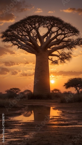 baobab tree and sunset