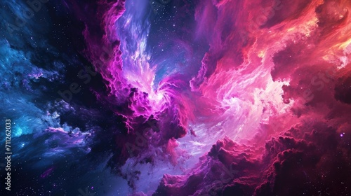 A neoncolored galaxy collision with colors of pink purple and electric blue colliding and merging in a cosmic spectacle photo