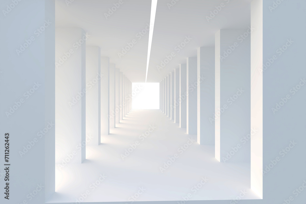 Tunnel with neon light of background. Design 3d rendering of white on white background. Design print for illustration, presentation, business, economic, cover, card, background, wallpaper. Set 4