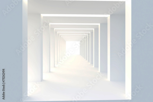 Tunnel with neon light of background. Design 3d rendering of white on white background. Design print for illustration, presentation, business, economic, cover, card, background, wallpaper. Set 1