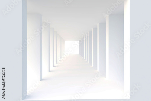 Tunnel with neon light of background. Design 3d rendering of white on white background. Design print for illustration, presentation, business, economic, cover, card, background, wallpaper. Set 2
