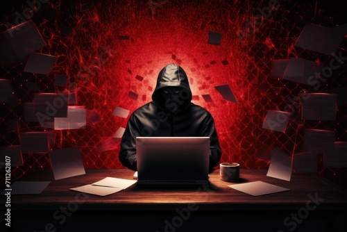 A person seated at a table in front of a laptop, working or studying, Cyber security awareness, Suspect emails alert, AI Generated