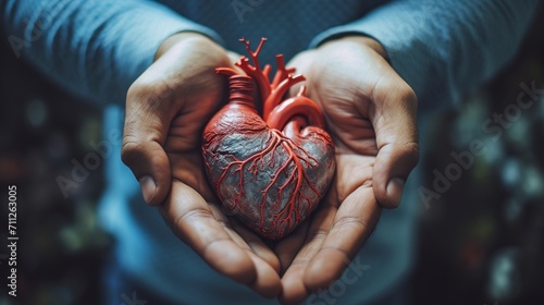 Man holding a human heart in his hand, symbolizing the risk of cardiovascular diseases #711263005