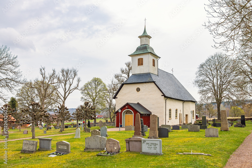 Swedish countryside church with cemetery
