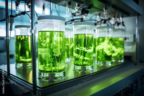 Photobioreactor in laboratory of algae fuel, biofuel industry project, Algae research in industrial laboratories for medicine 