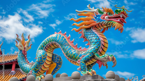 Dragon statue, dragon symbol, dragon Chinese, is a beautiful Thai and Chinese architecture of shrine, temple. A symbol of good luck and prosperity during the Chinese New Year celebrations. Daylight © Sweetrose official 