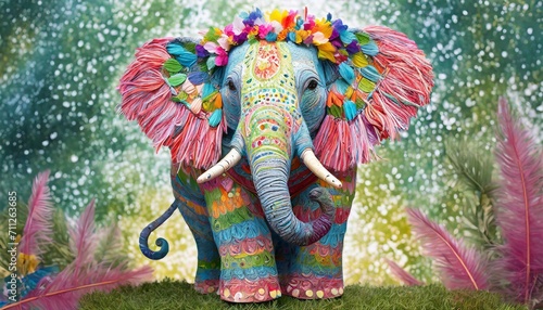 Firefly a cute elephant made of colorful feathers
