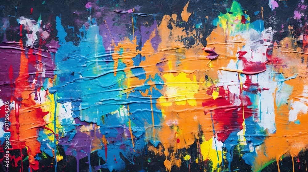 Obraz premium Abstract graffiti art on a weathered wall with vibrant colors and textures