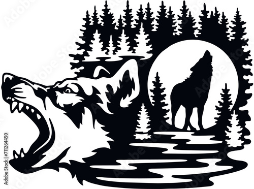 Obraz na płótnie Wolf, Wolf Pack - Wildlife Stencils - Wolf Silhouette, Wildlife clipart isolated